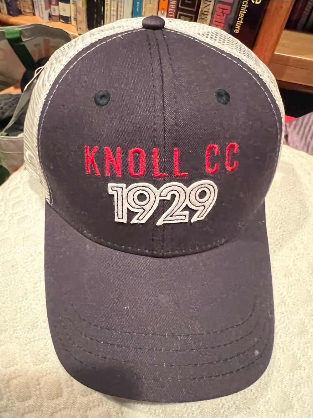 Knoll Kids Navy & White Mesh Trucker Hat with Red Embroidery
